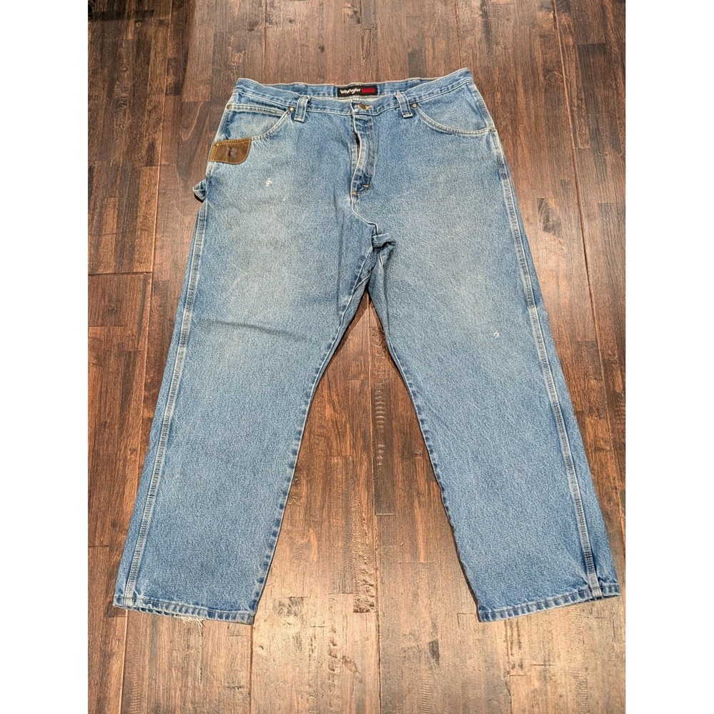 Wrangler Riggs Workwear Jeans Mens‎ 38x30 Blue Carpenter Straight Leg Distressed